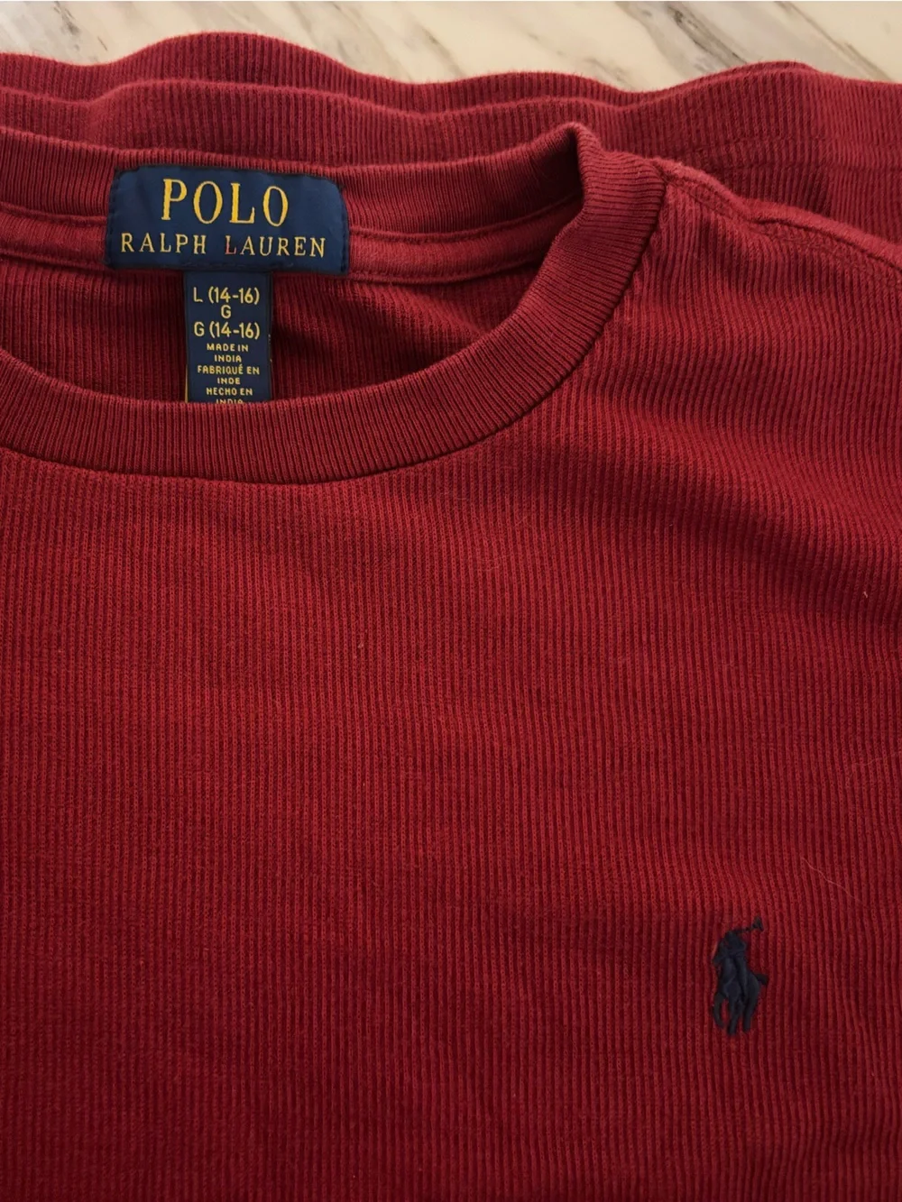 Polo Ralph Lauren Red Waffle Knit Thermal Long Sleeve Shirt - Kids L 14-16